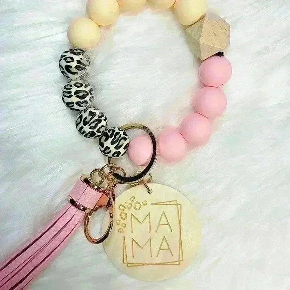 Pink themed Mama Beaded Bracelet w/ Keychain & Tassel - Picture 3 of 5